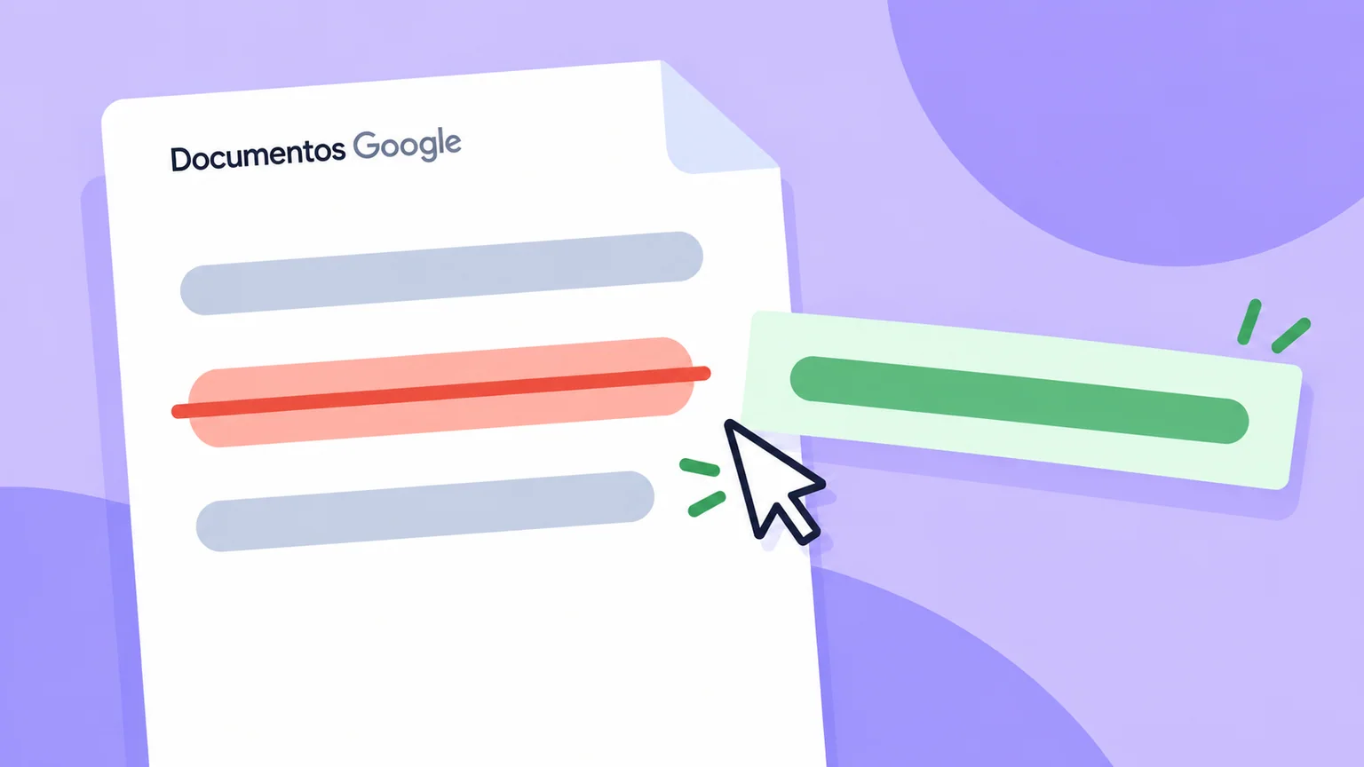 Página com linha coral tachada e alternativa verde separada, identificada como Documentos Google.