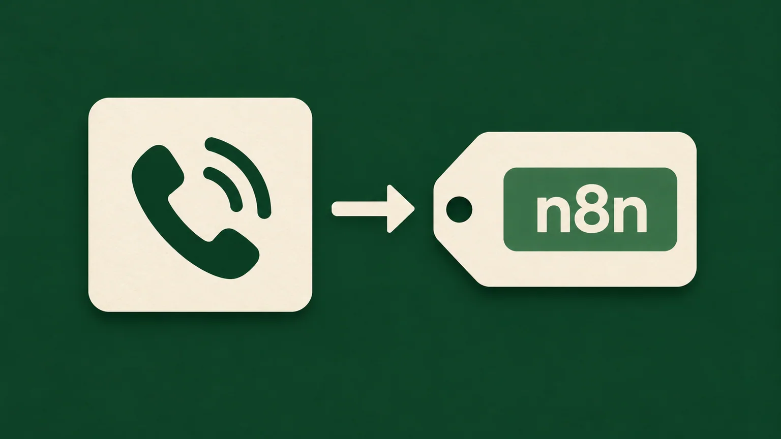 Ícone de telefone aponta para uma etiqueta identificada como n8n, sobre fundo verde.