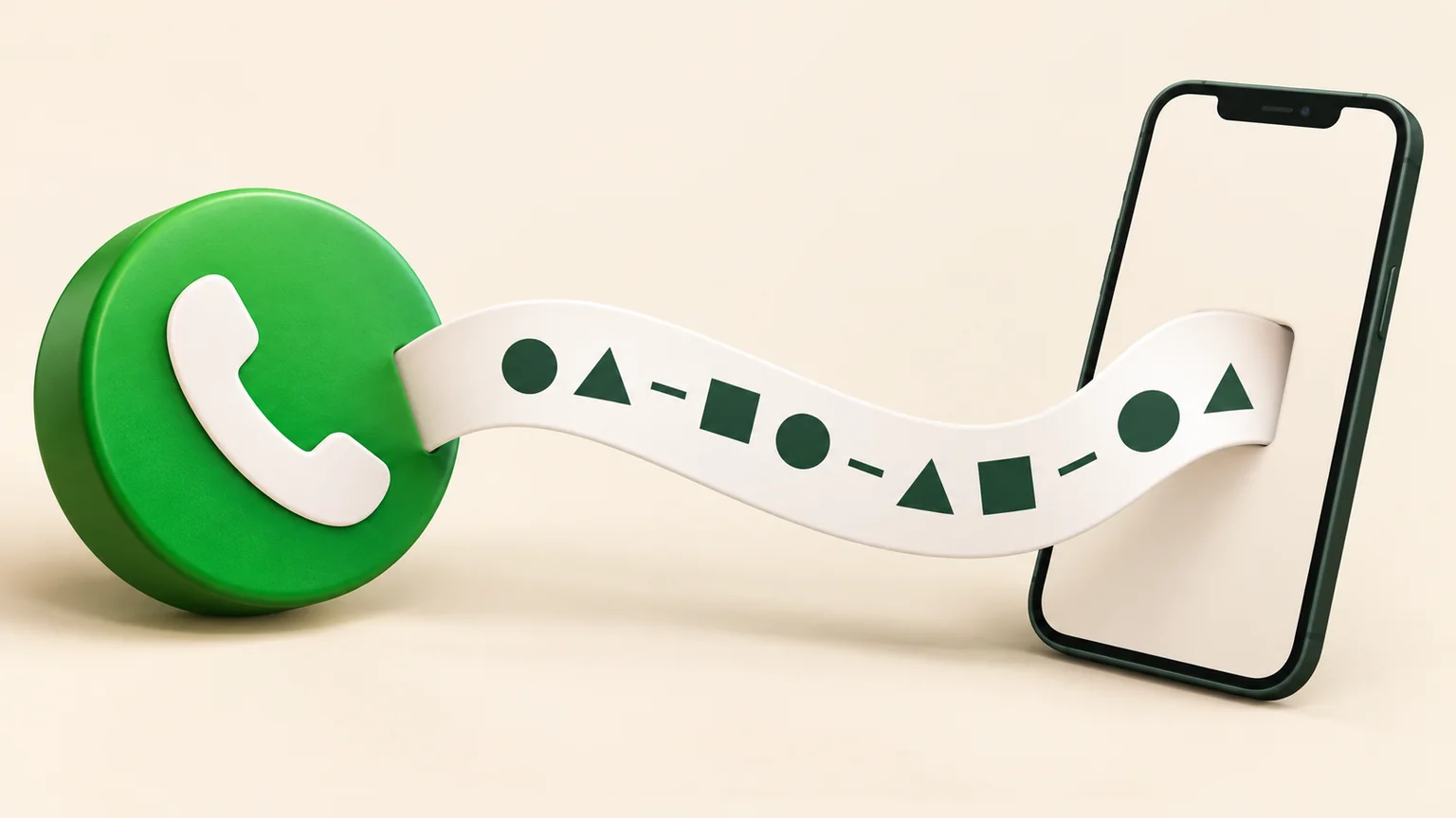 Faixa com formas geométricas liga um símbolo de telefone a um celular, representando a passagem do número.